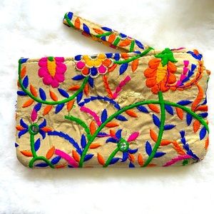 Colorful embroidered clutch
